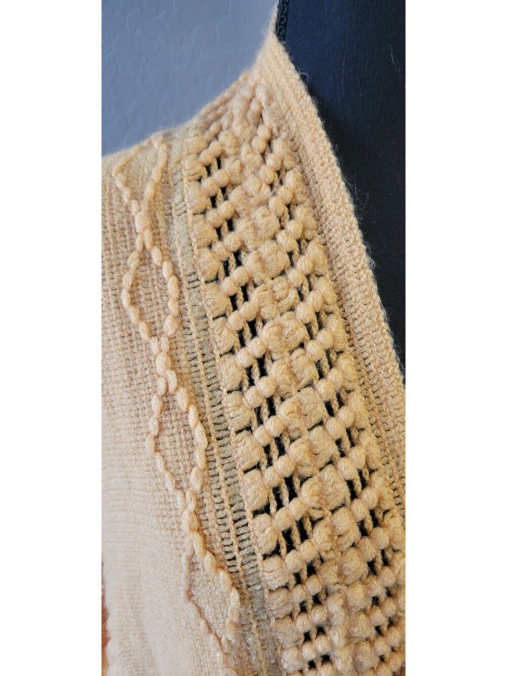 Original Anthony This mustard yellow open-front poncho textured diamond Knit OS - Picture 3 of 10